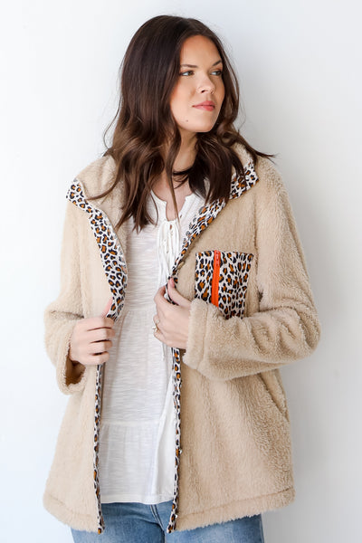 Leopard Fuzzy Knit Jacket front view