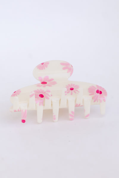 white Acrylic Flower Claw Hair Clip close up