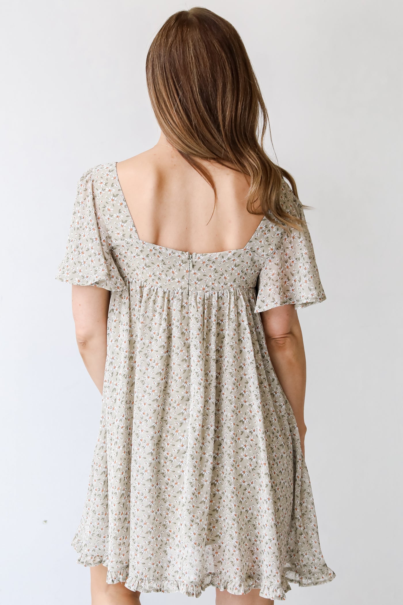 Floral Mini Dress in sage back view