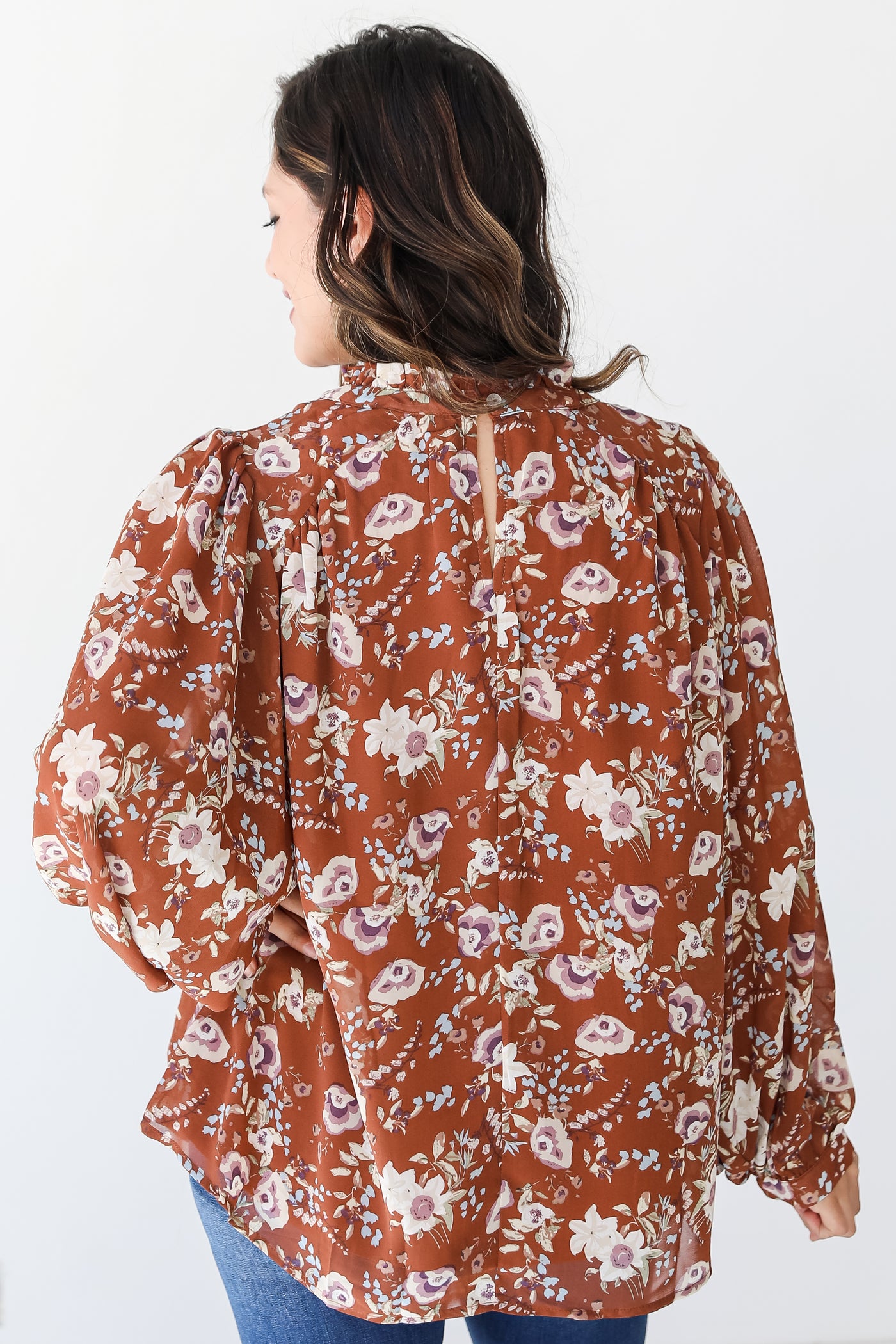brown Floral Blouse back view