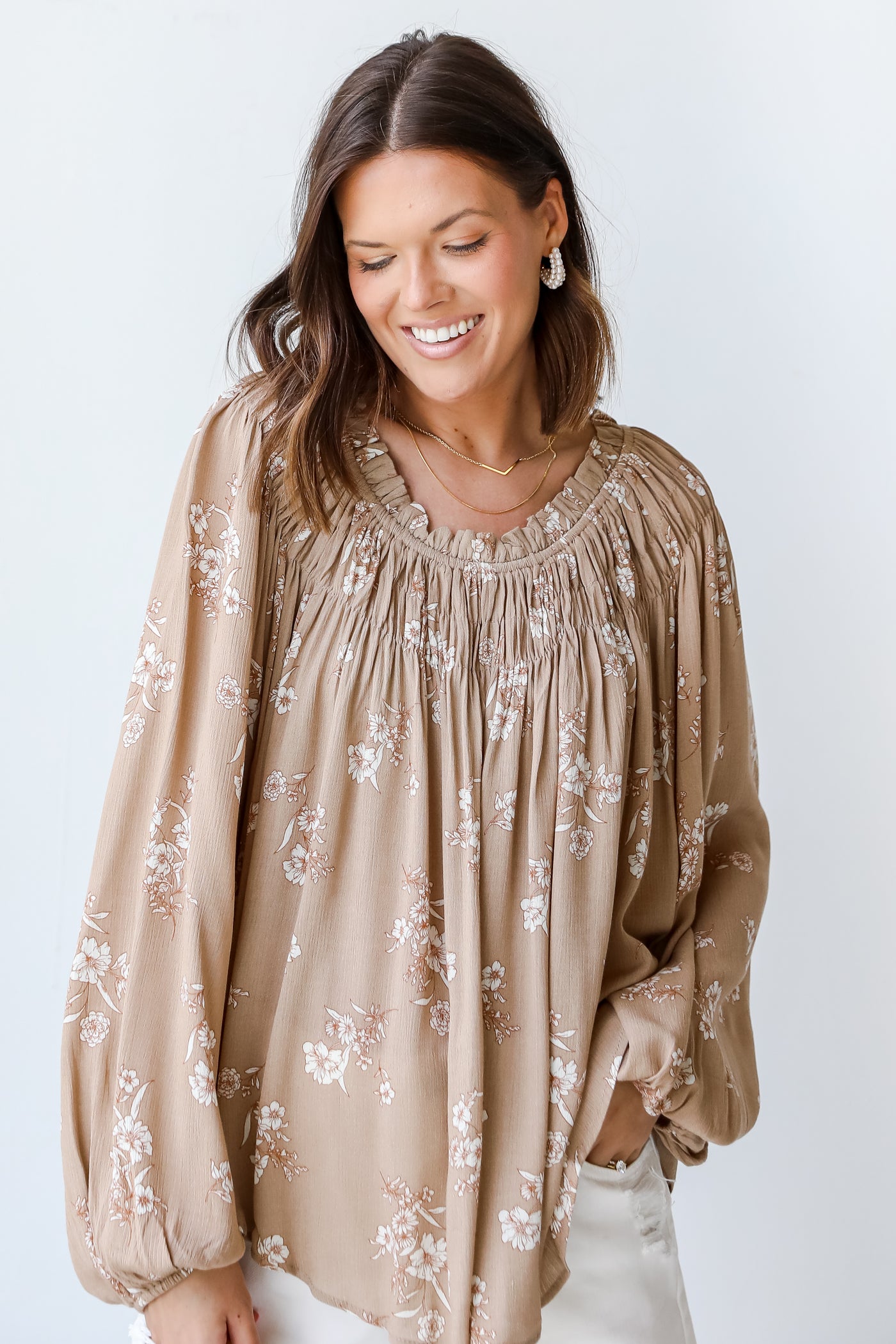 Floral Blouse in taupe