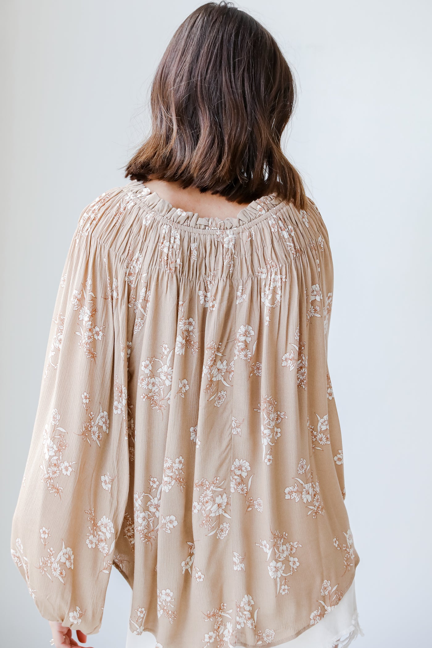 Floral Blouse in taupe back view