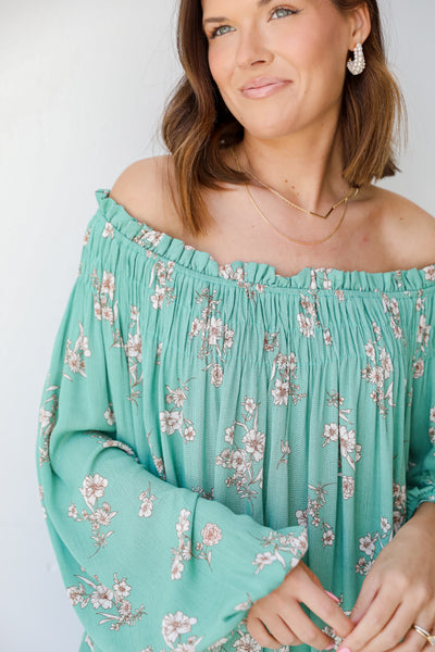 Floral Blouse in green close up