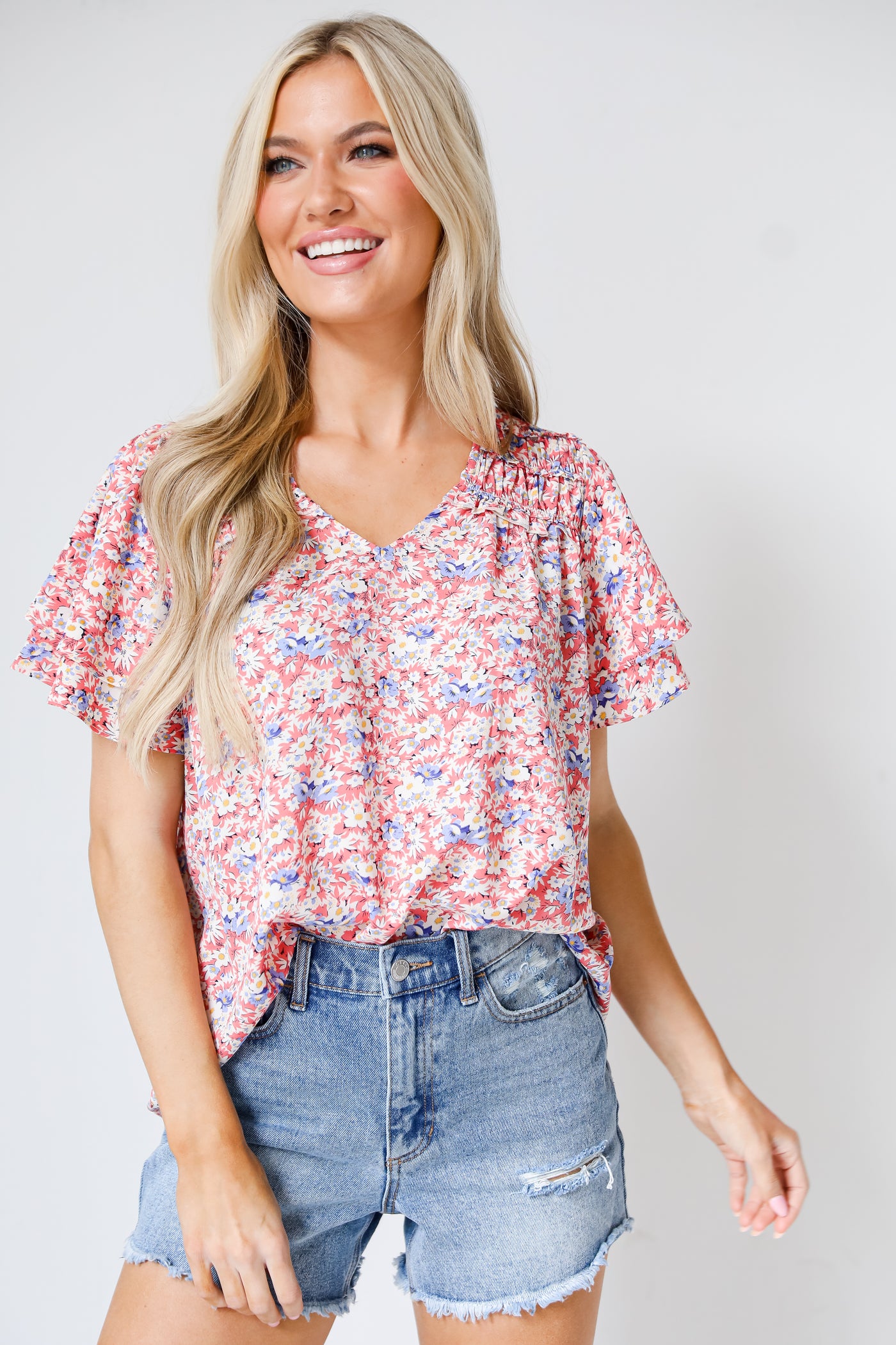 pink Floral Blouse