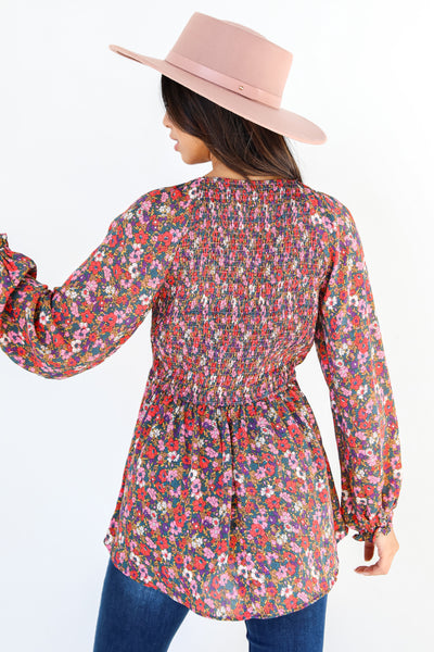 Smocked Floral Blouse back view