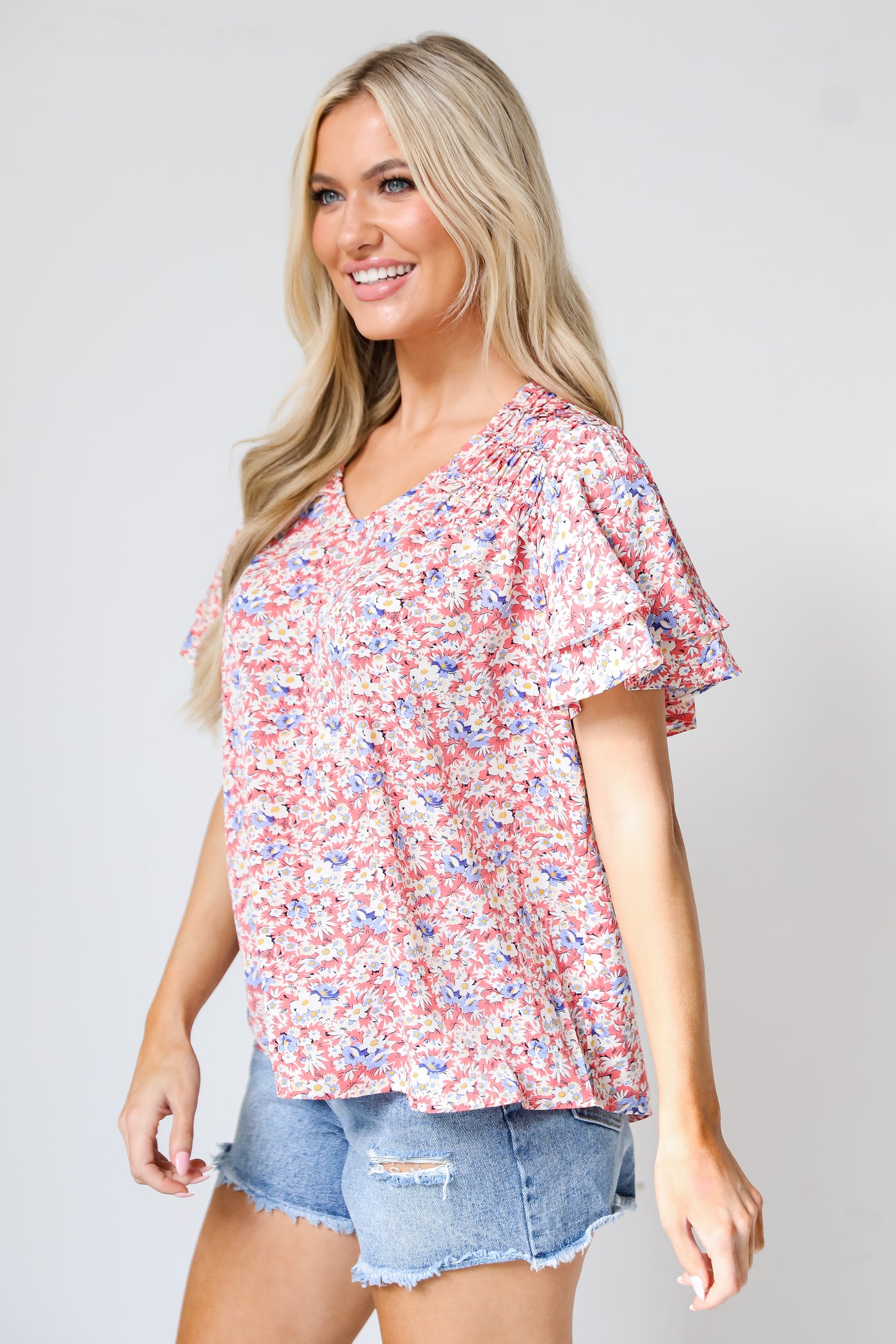 pink Floral Blouse side view