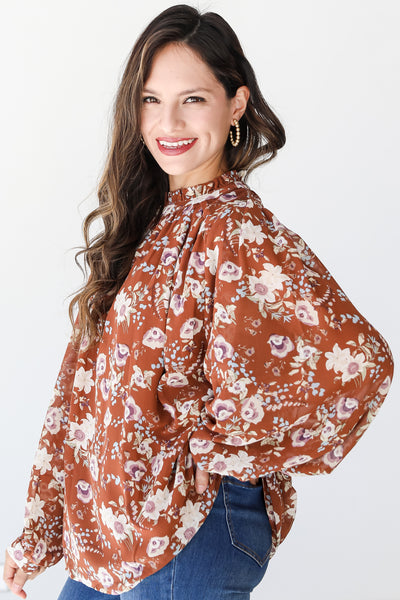 brown Floral Blouse side view