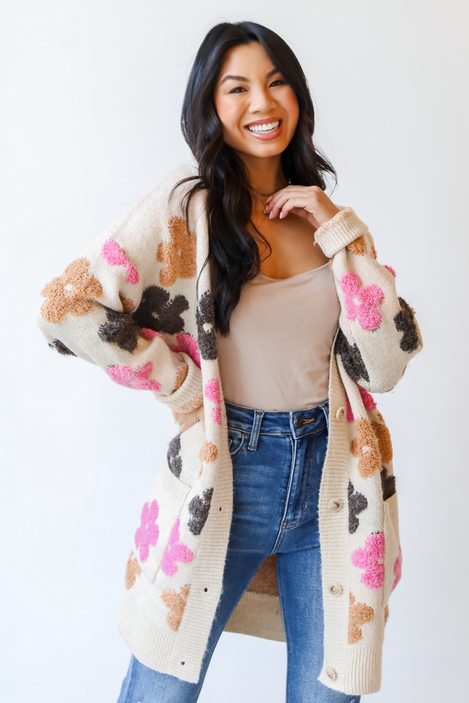 Flower Sweater Cardigan on model