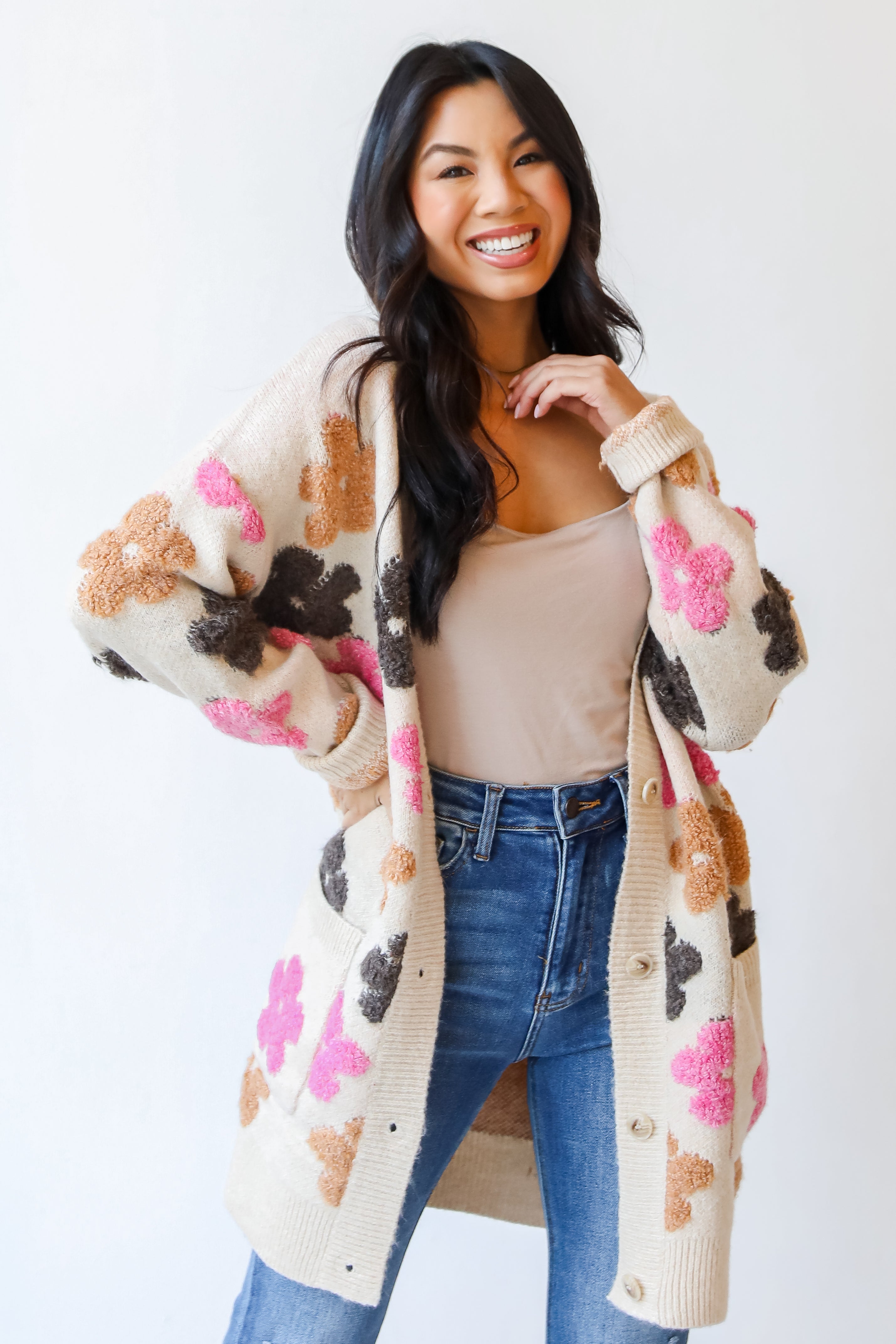 Flower Sweater Cardigan on model