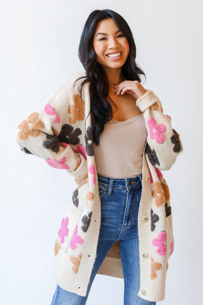 Flower Sweater Cardigan on model