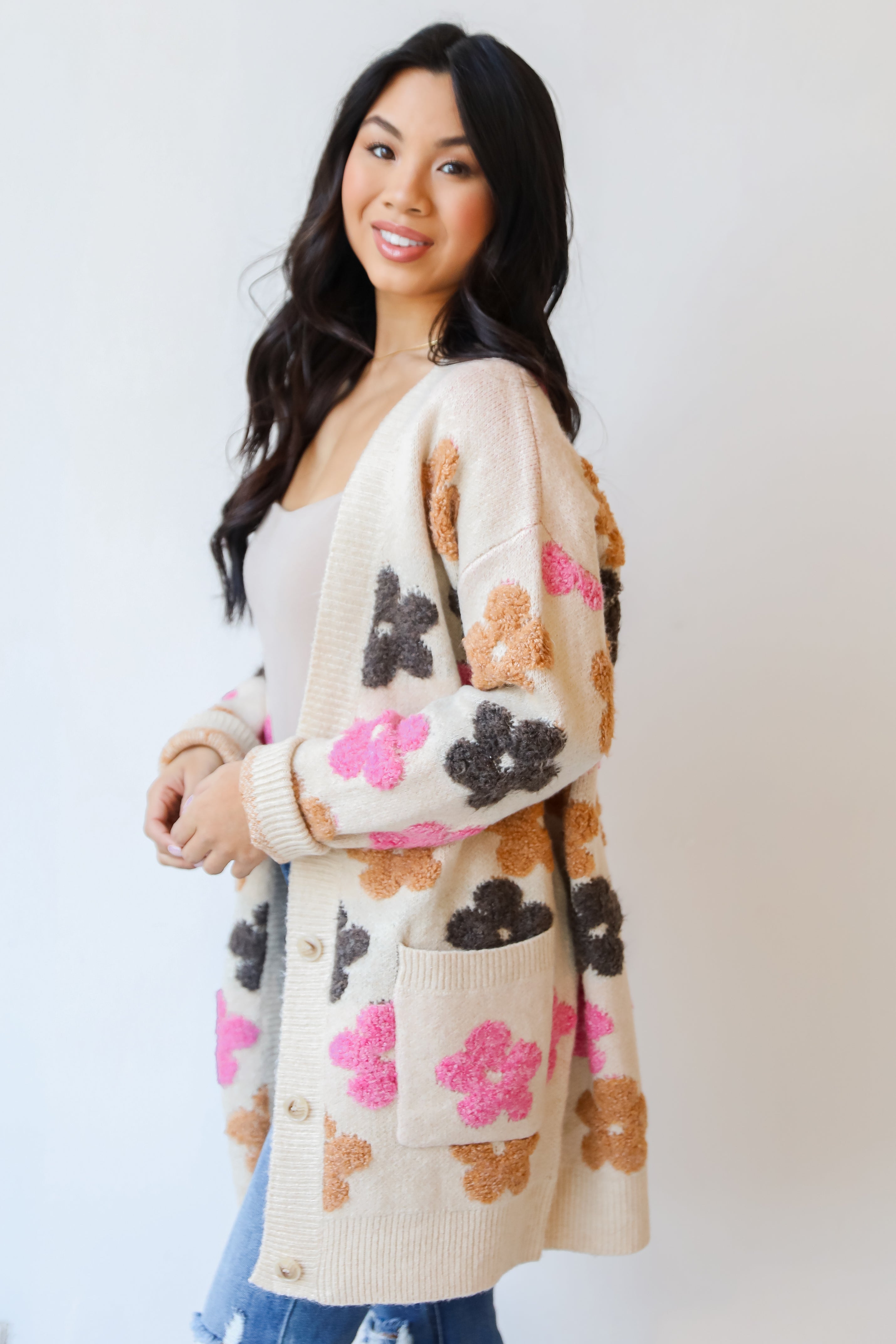 Flower Sweater Cardigan side view