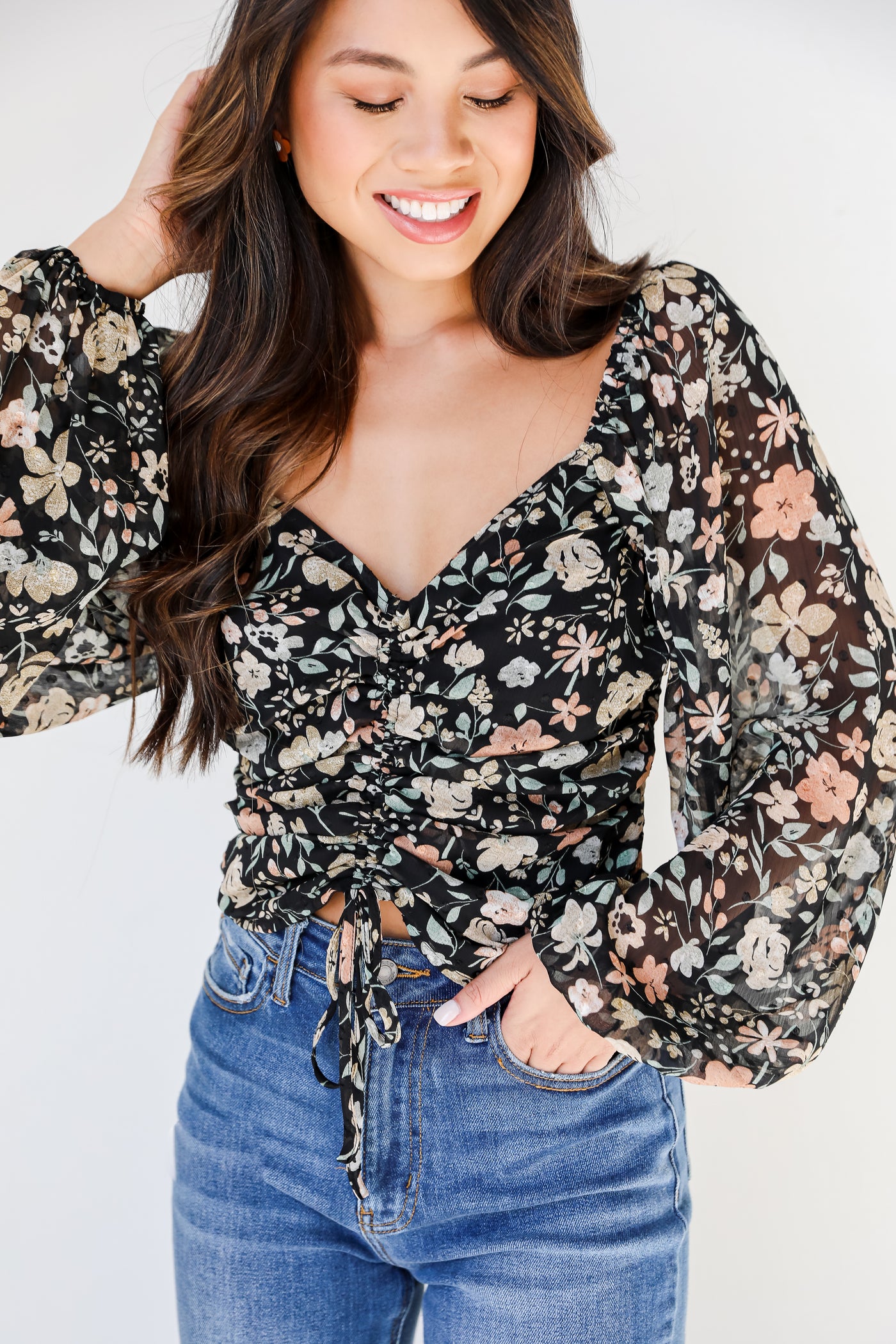 Cropped Floral Blouse front view