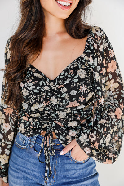 Cropped Floral Blouse on model
