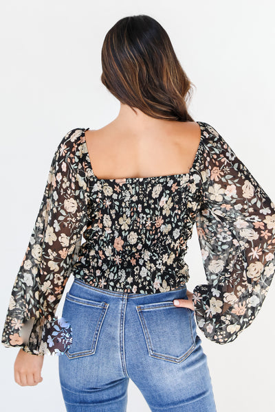 Cropped Floral Blouse back view
