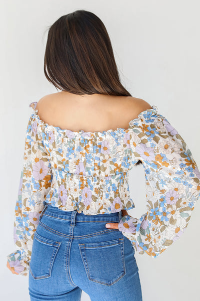 Floral Cropped Blouse in mint back view