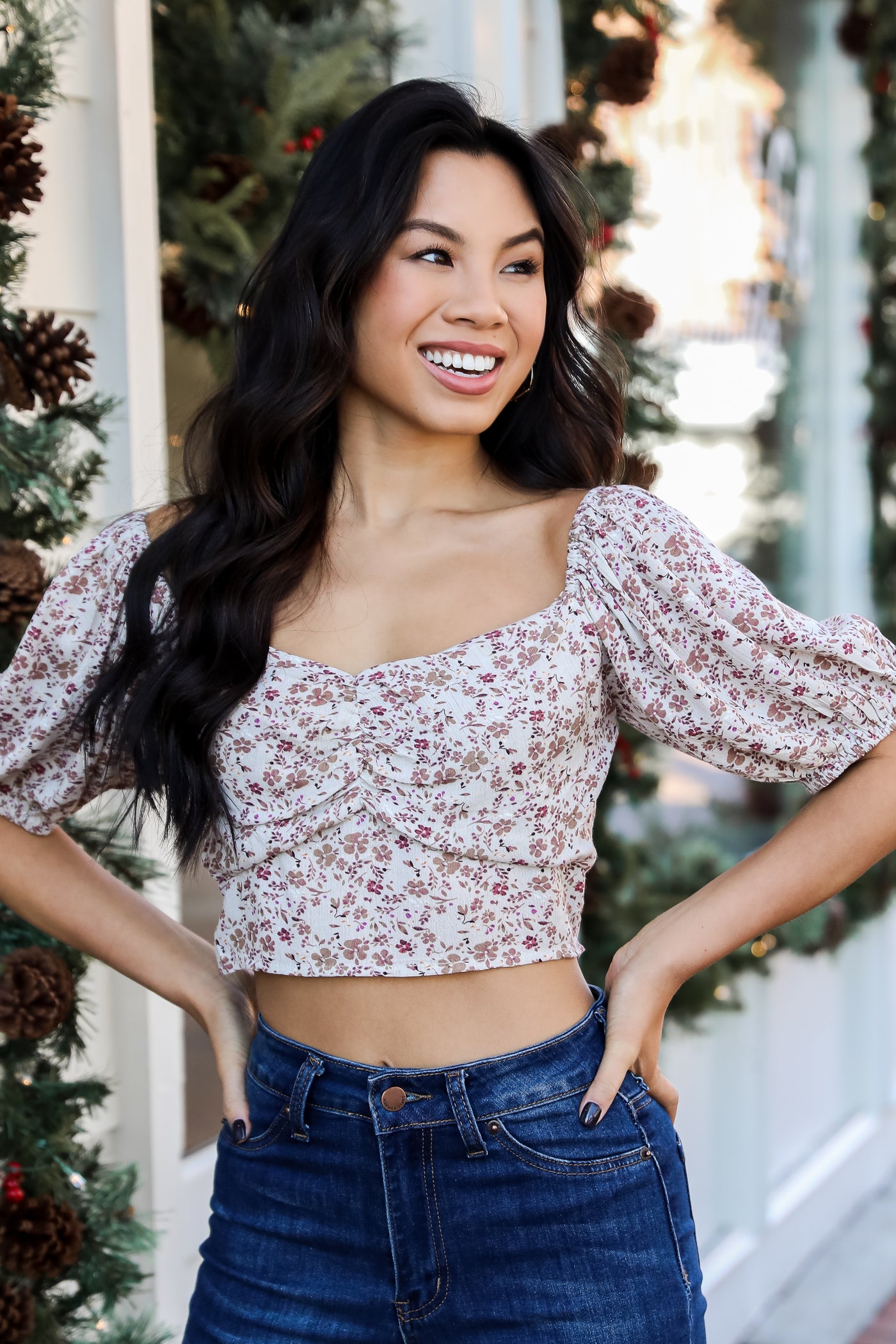 Floral Cropped Blouse on model