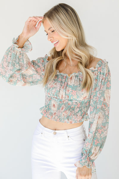 Floral Cropped Blouse in pink