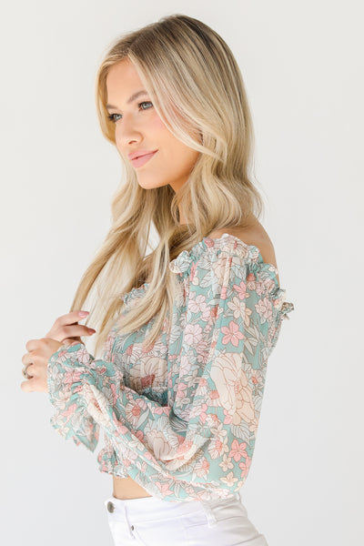 Floral Cropped Blouse in pink side view