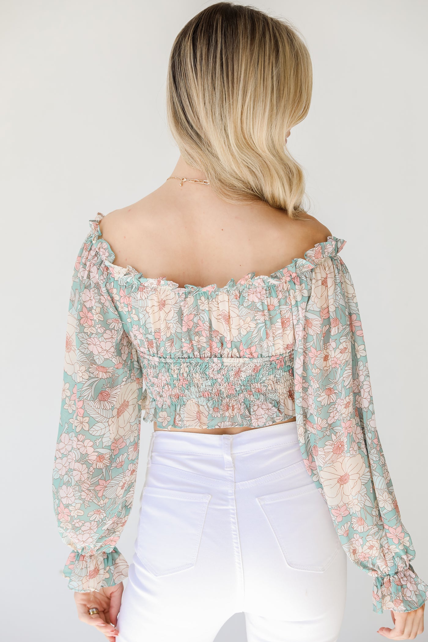 Floral Cropped Blouse in pink back view