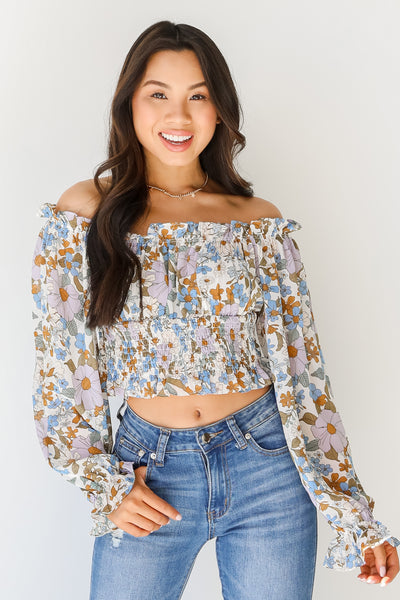 Floral Cropped Blouse in mint