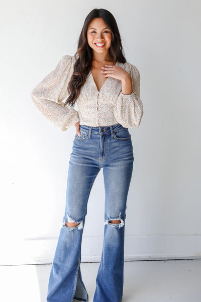 Floral Cropped Blouse on model