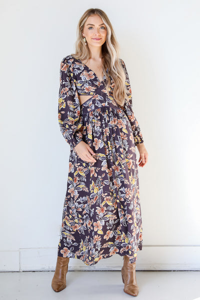 Floral Cutout Maxi Dress on dress up model