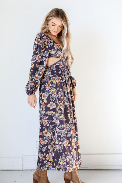 Floral Cutout Maxi Dress side view on model