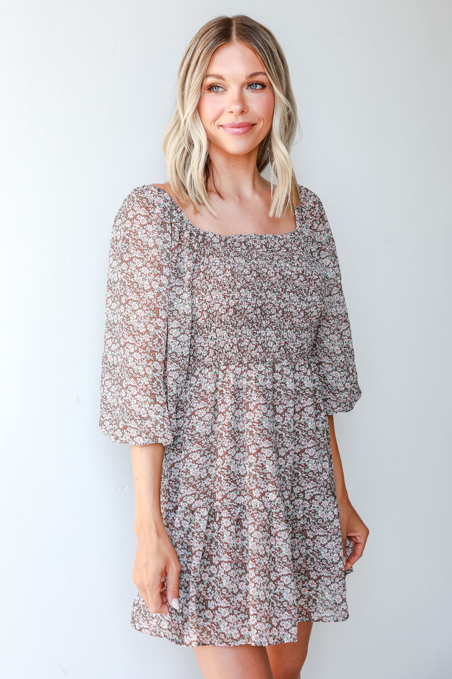 Floral Mini Dress on dress up model