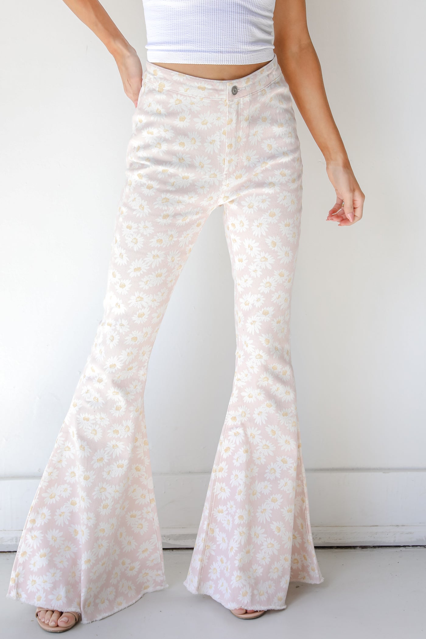 Daisy Flare Jeans in blush on model
