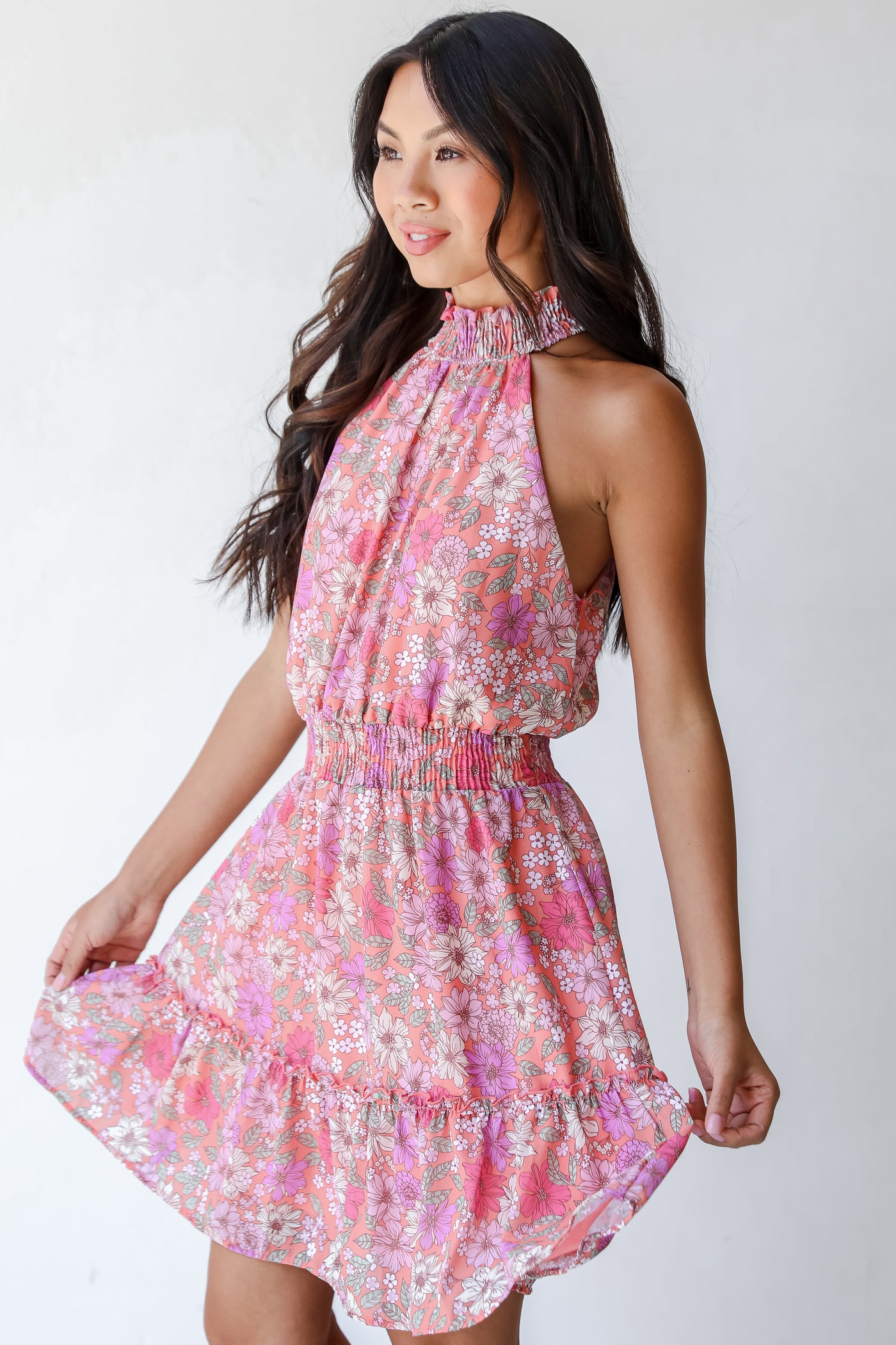 side view of a Floral Mini Dress