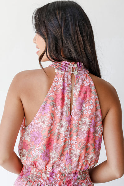back view of a pink Floral Mini Dress