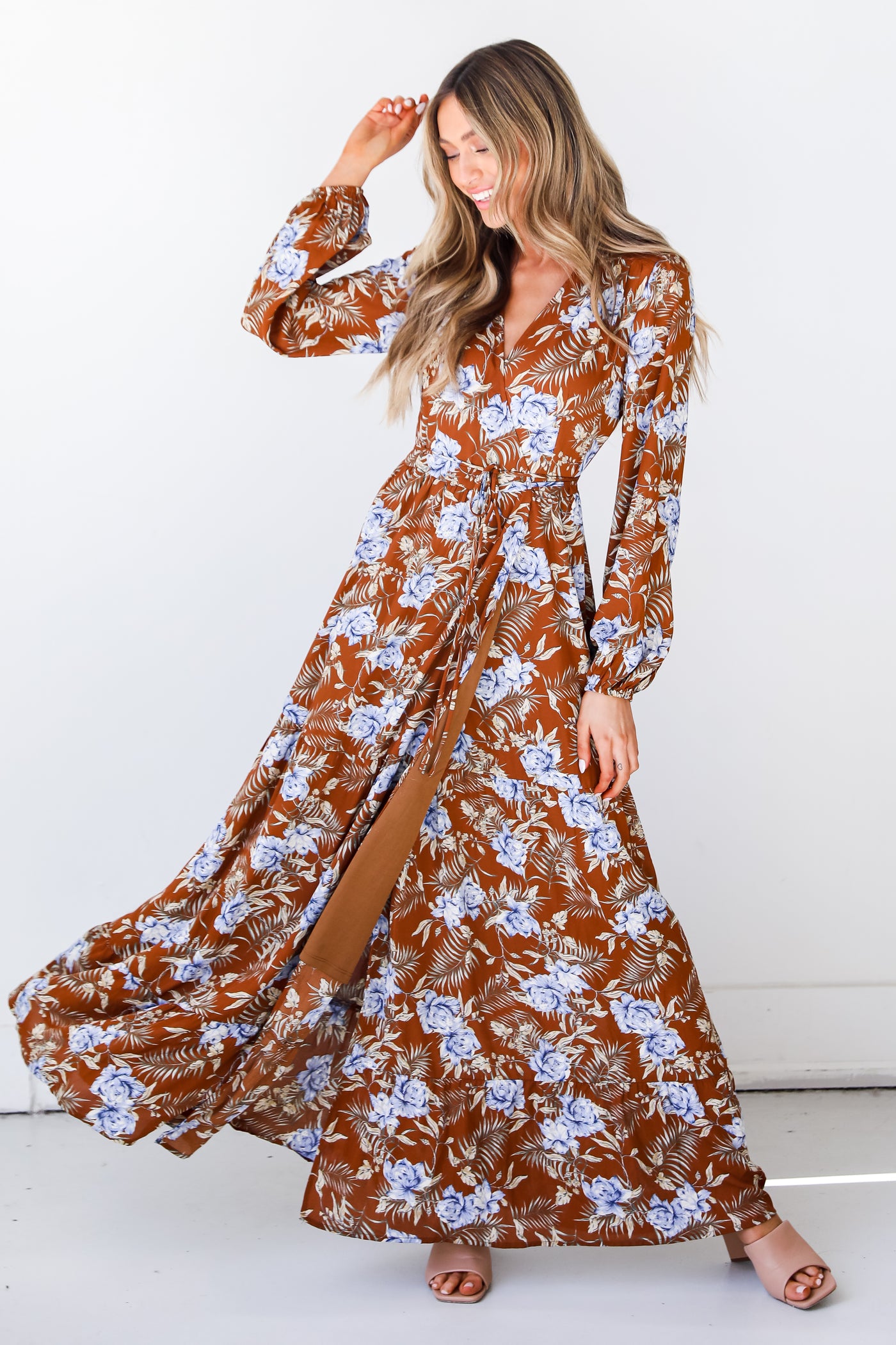 Floral Wrap Maxi Dress on model