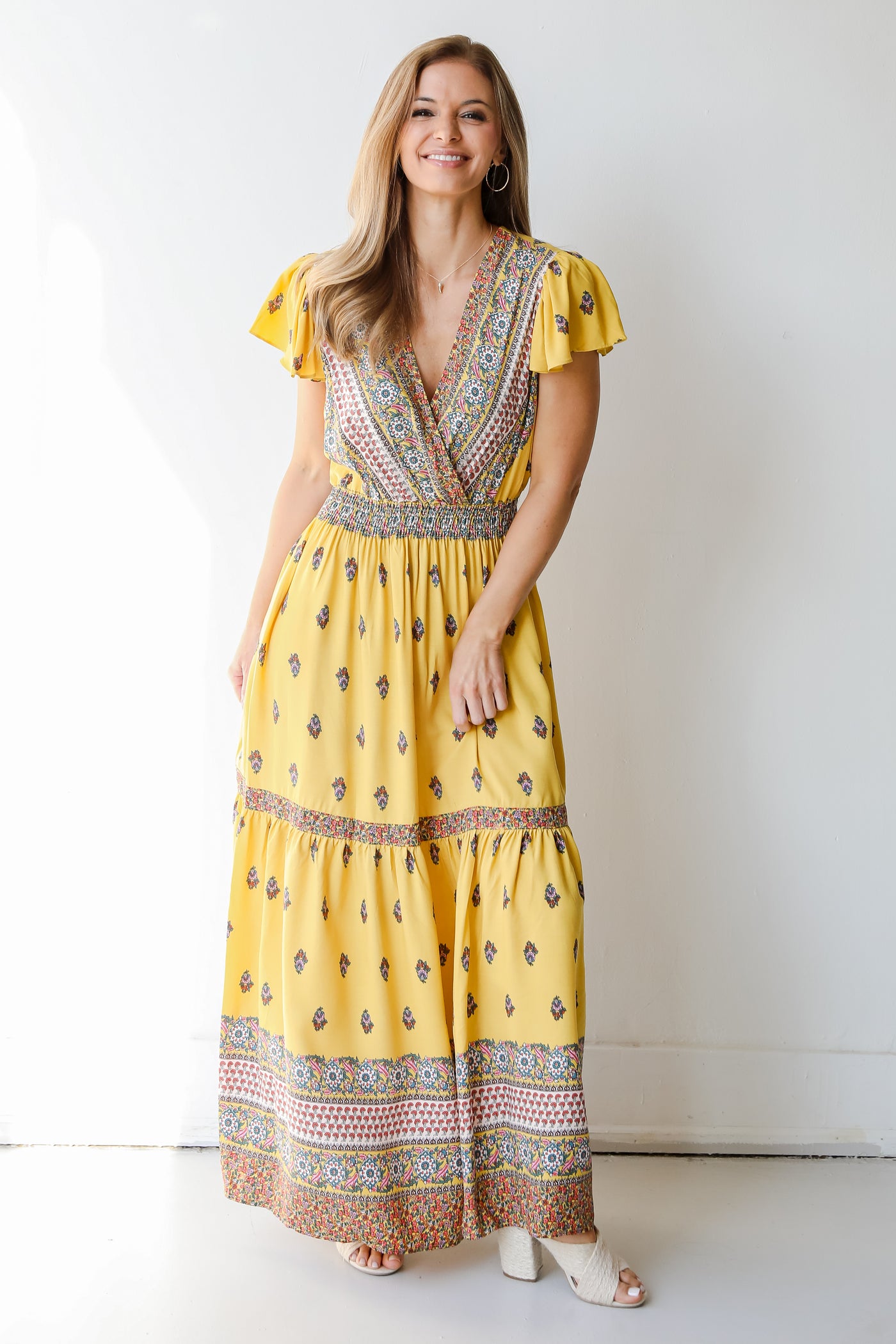 Tiered Floral Maxi Dress in yellow