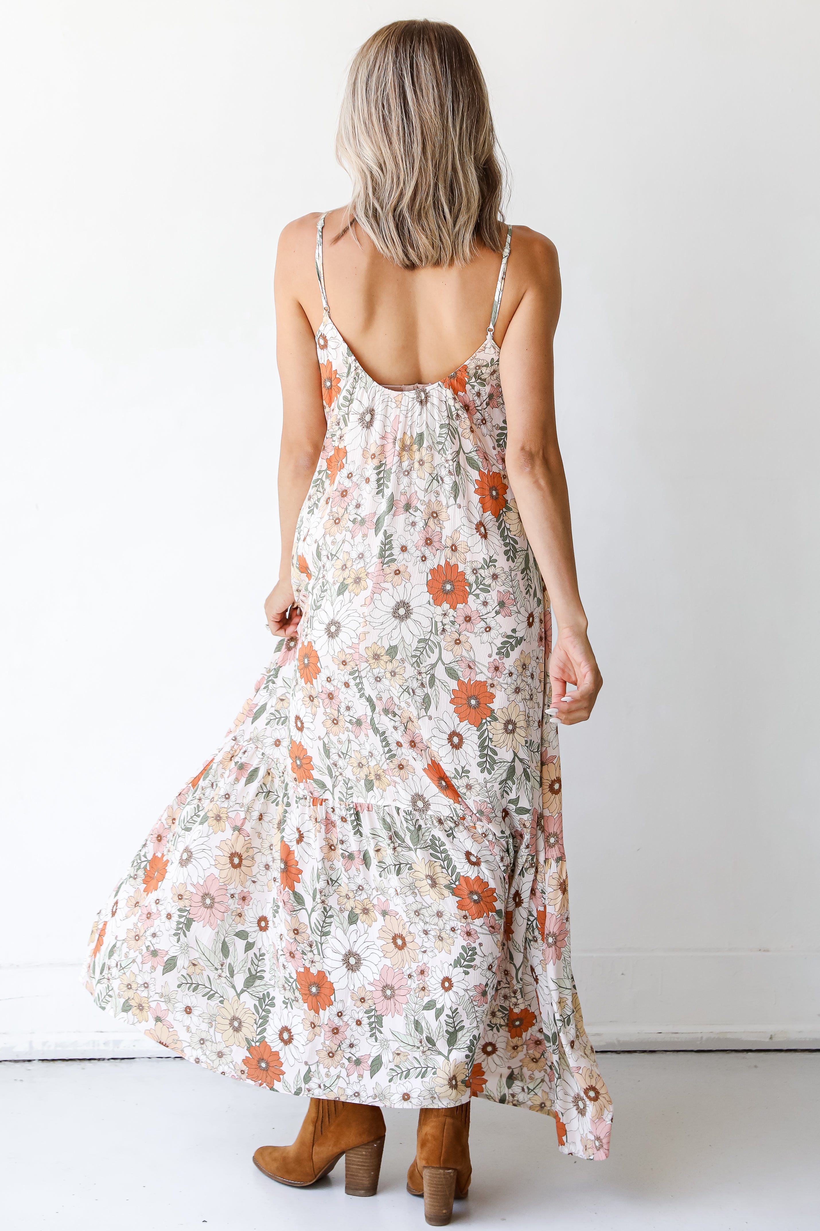 back view of an ivory Floral Maxi Dress