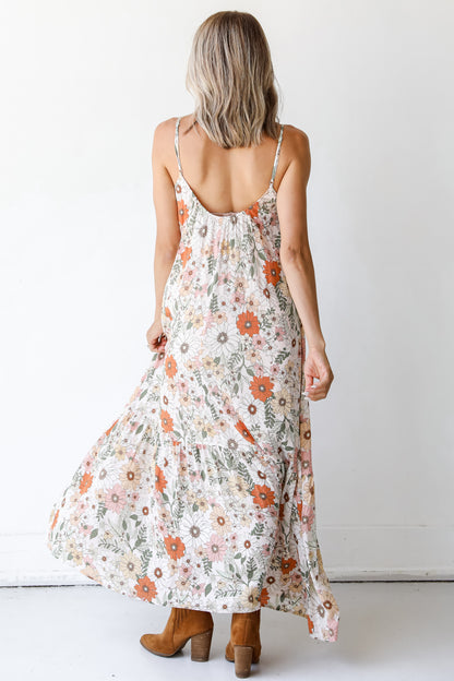 back view of an ivory Floral Maxi Dress