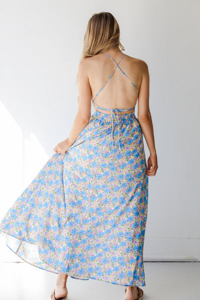 Floral Maxi Dress in blue back view