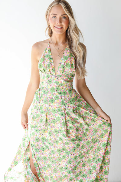 Floral Maxi Dress in green on model
