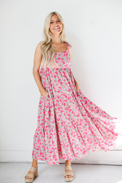 Tiered Floral Maxi Dress front view