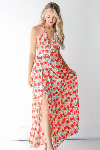 Floral Maxi Dress in red