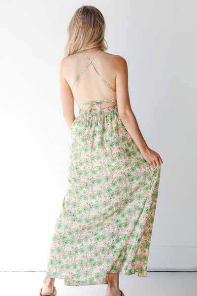 Floral Maxi Dress in green back view