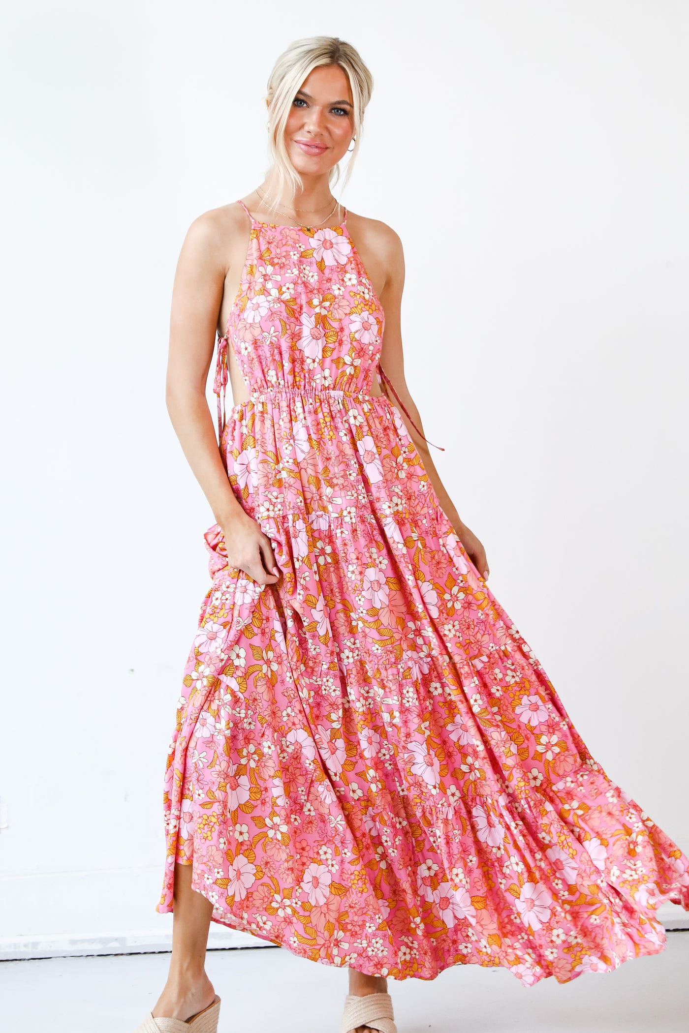 pink Floral Maxi Dress