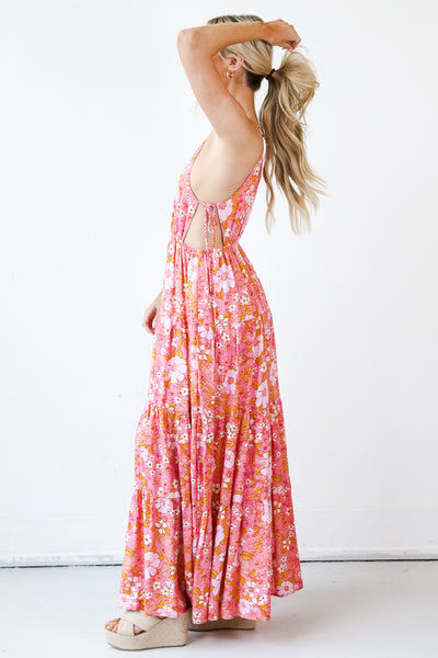 pink Floral Maxi Dress side view