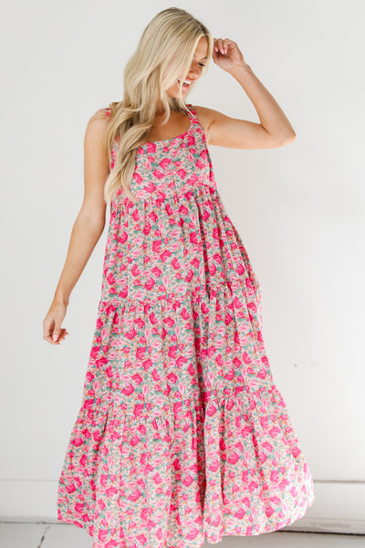 Tiered Floral Maxi Dress on model