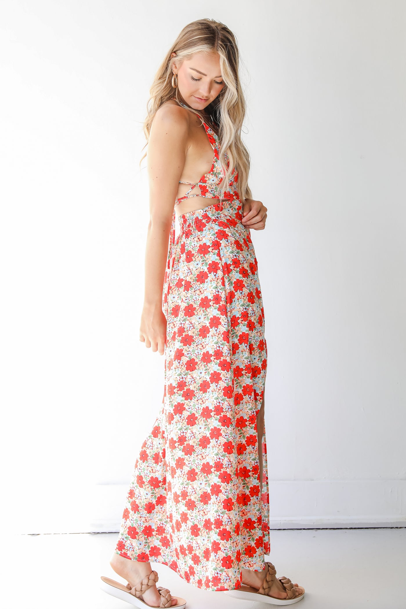 Floral Maxi Dress in red side view