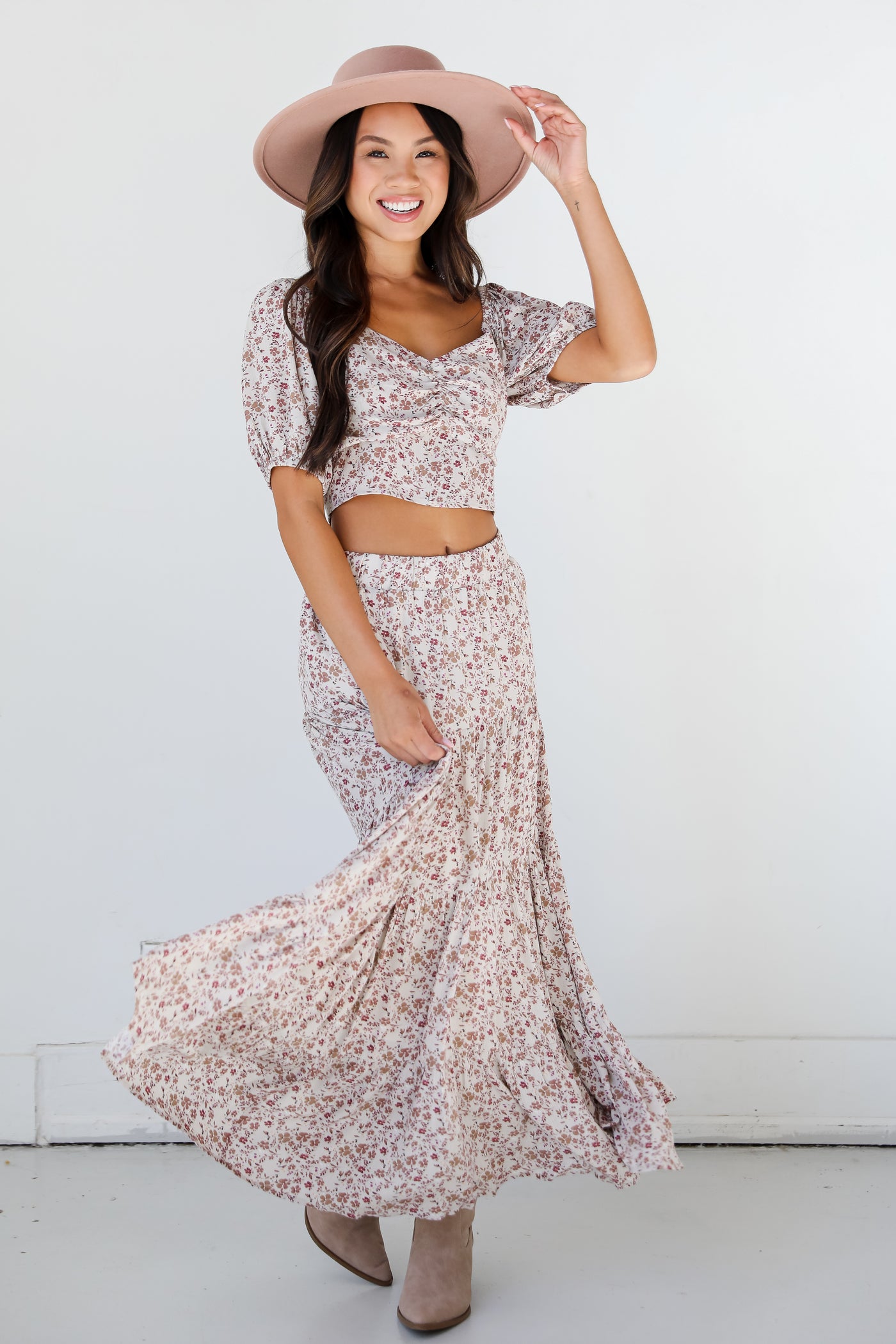 Floral Tiered Maxi Skirt front view