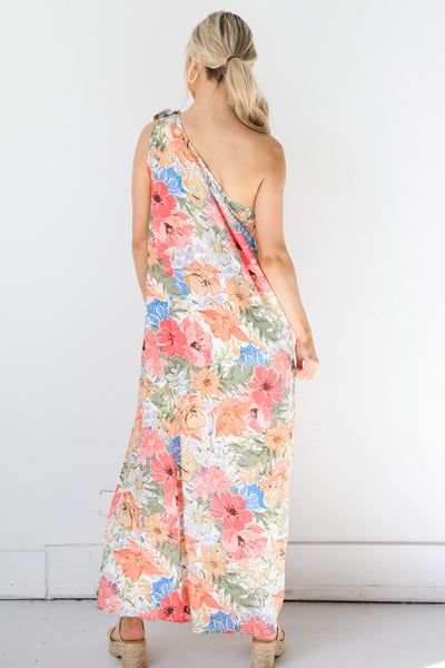 Floral One-Shoulder Maxi Dress back view
