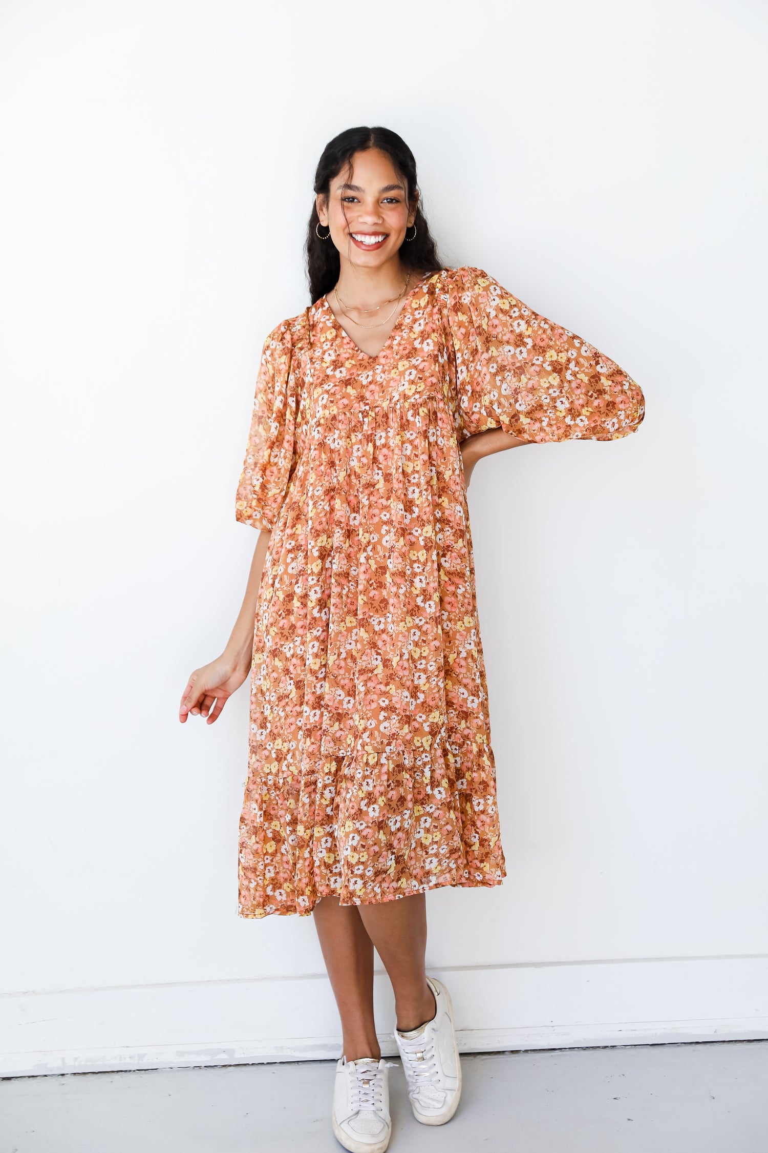 Floral Midi Dress on model