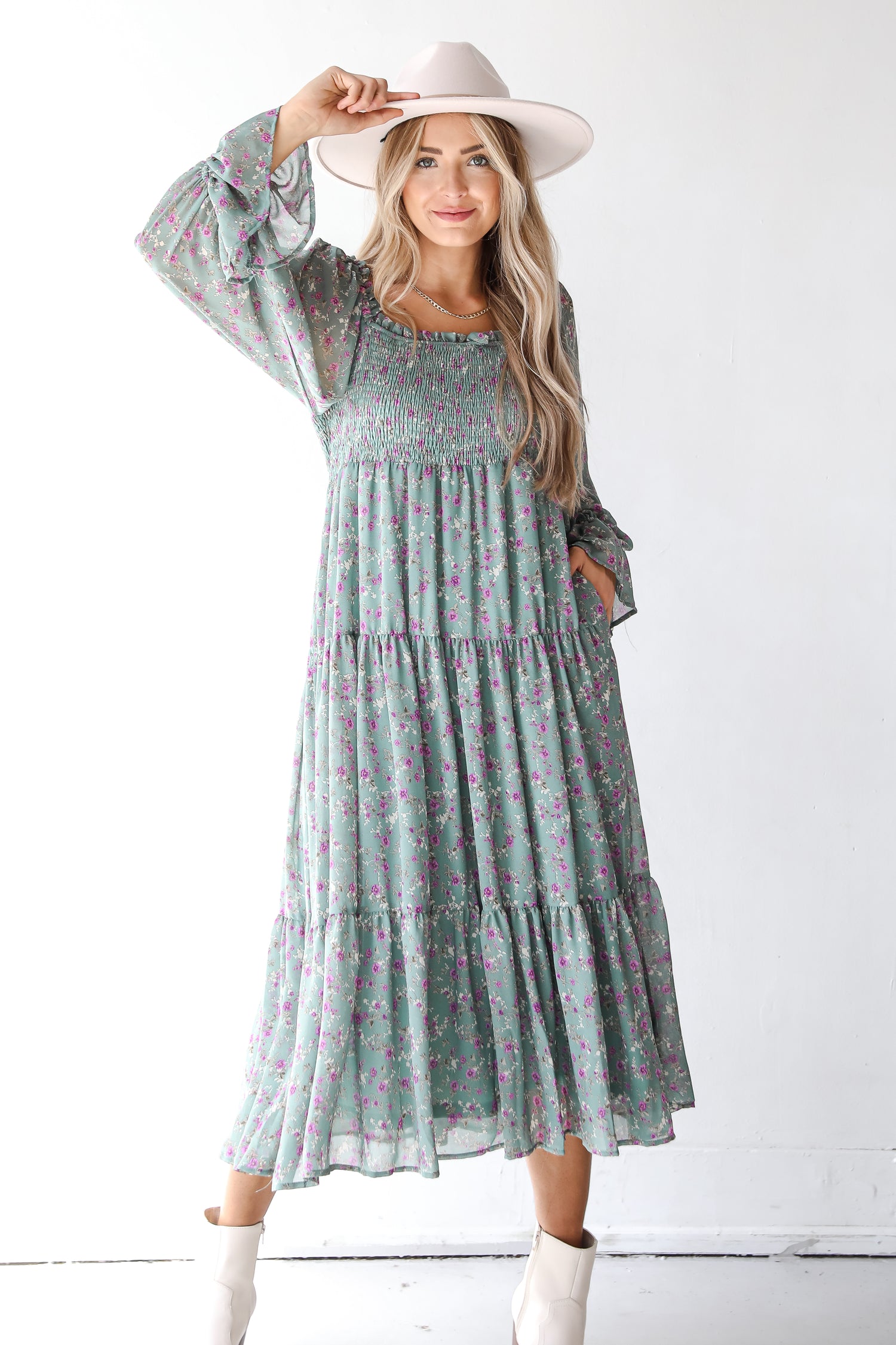 sage green floral maxi dress