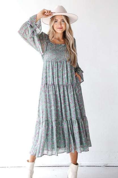 sage green floral maxi dress