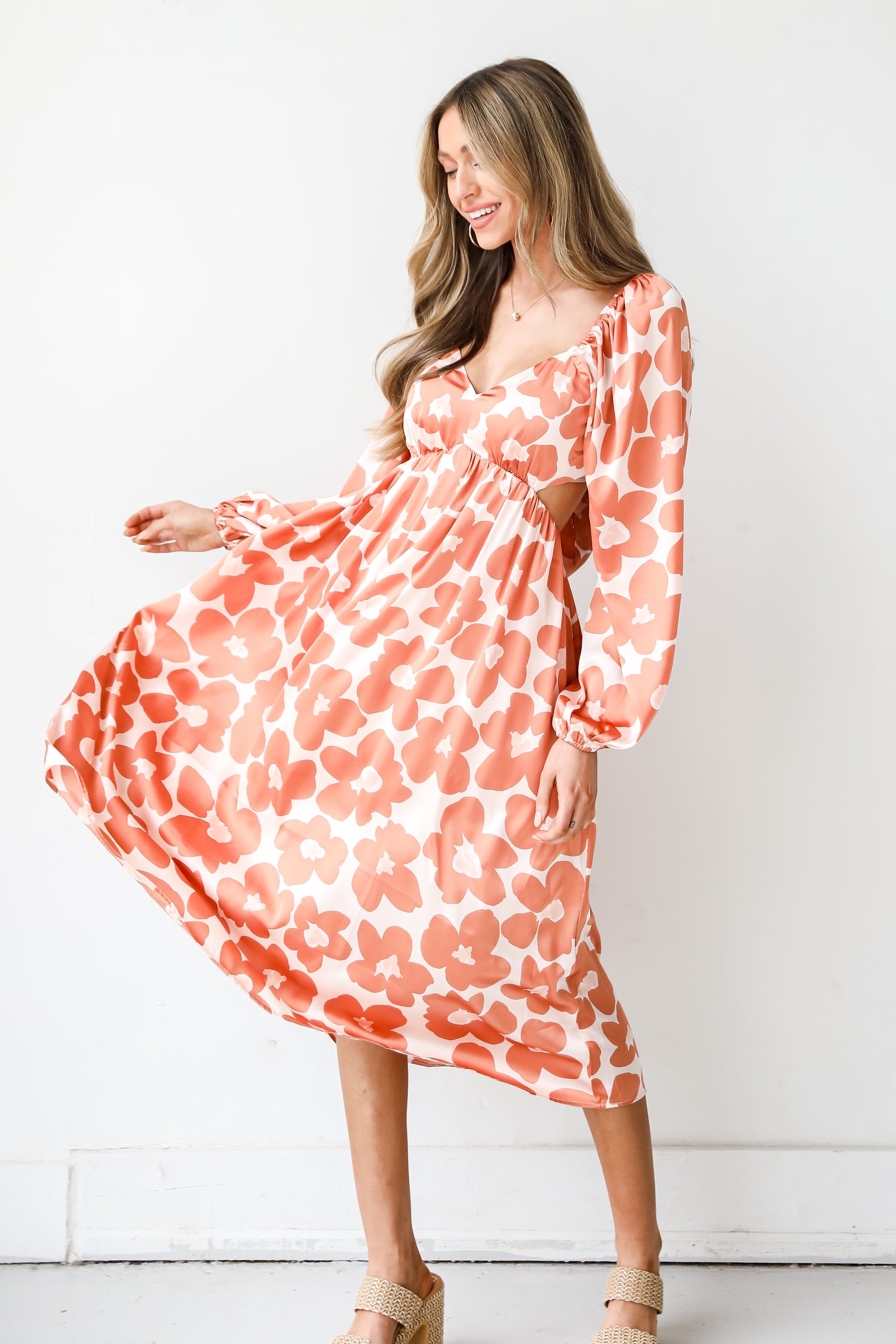 Floral Midi Dress on dress up model